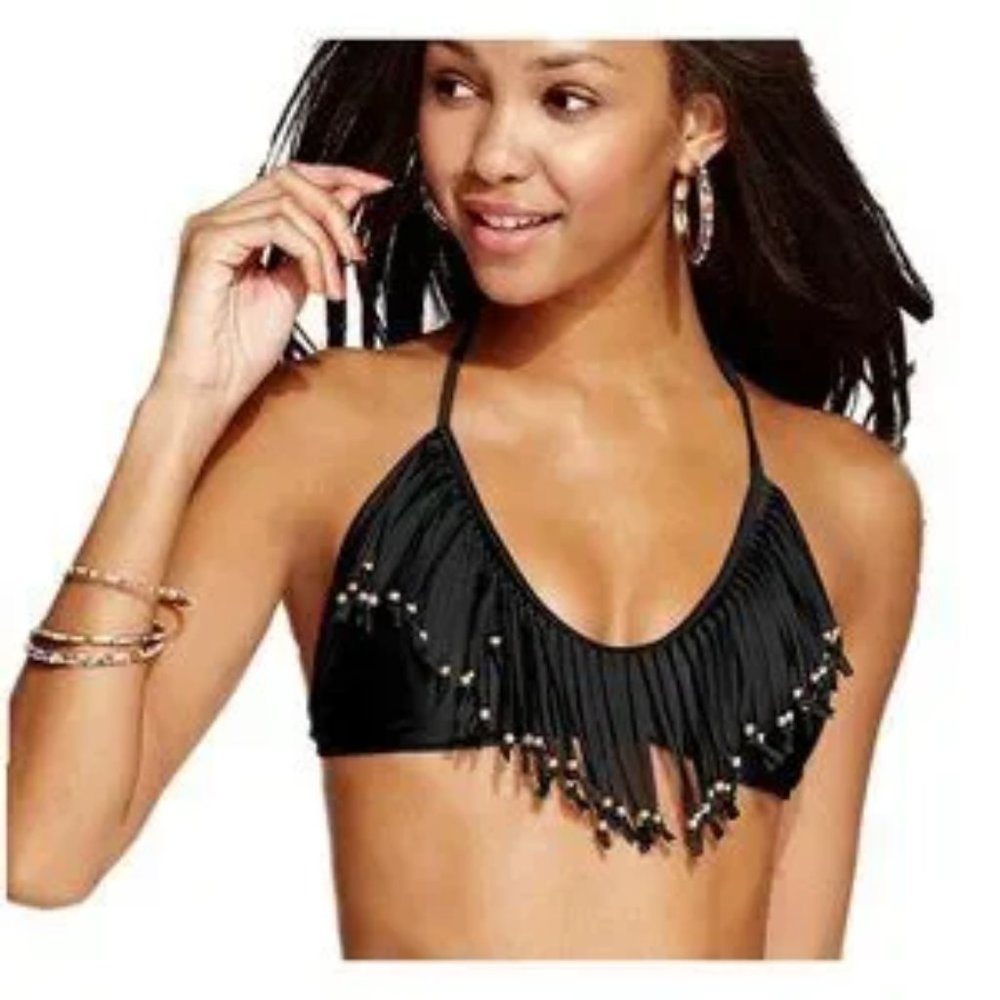 Raisins 2 Piece Beaded and Fringed Tie Bikini - NWT!